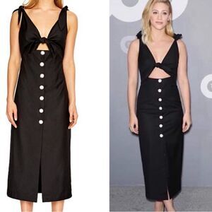 Alice McCall Nara Dress Black Front Cut Out Faux Pearl Rhinestone Button Size 10